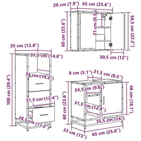 Set di mobili per il bagno con porta 3 pcs Rovere artigianale - Foto 8