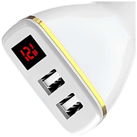 Caricatore Per Auto 2 Usb Con Display Led A Ricarica Rapida, Bianco - Foto 2