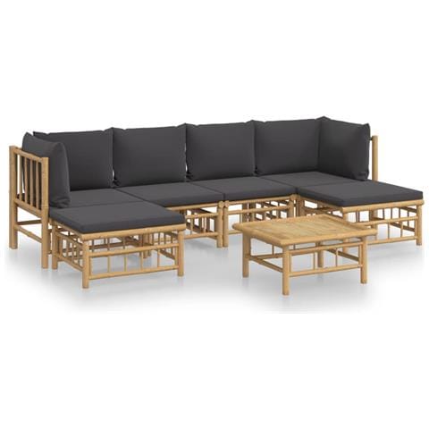Set Salotto da Giardino 7pz con Cuscini Grigio Scuro Bambù - Foto 1