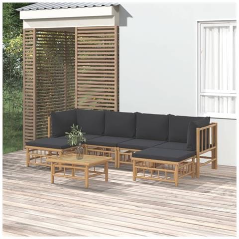 Set Salotto da Giardino 7pz con Cuscini Grigio Scuro Bambù - Foto 2