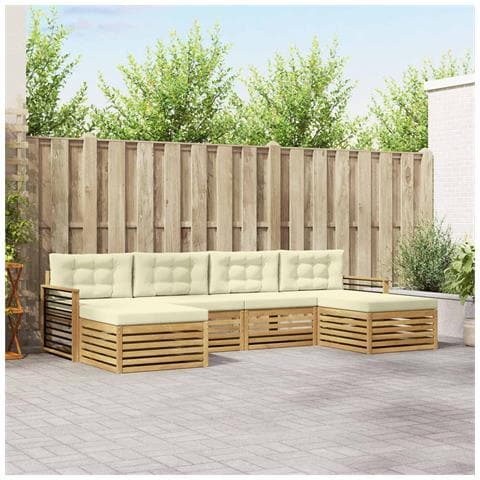 Set divani 6 pcs Bianco e Crema Legno di Acacia Massello - Foto 2