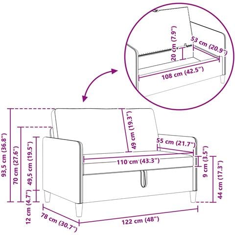 Divano con Storage Marrone Scuro 122 x 78 x 87 cm Poliestere - Foto 7