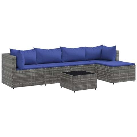 Set Divani da Giardino 6 pz con Cuscini in Polyrattan Grigio - Foto 1