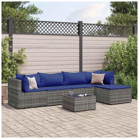 Set Divani da Giardino 6 pz con Cuscini in Polyrattan Grigio - Foto 2