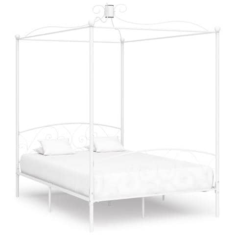 Letto A Baldacchino Bianco In Metallo 140x200 Cm - Foto 1