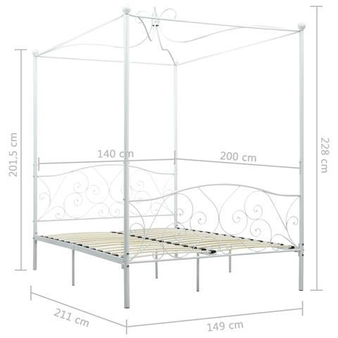 Letto A Baldacchino Bianco In Metallo 140x200 Cm - Foto 5