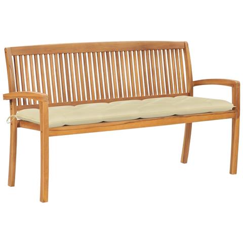 Panchina Da Giardino Impilabile E Cuscino 159cm Teak Massello - Foto 1