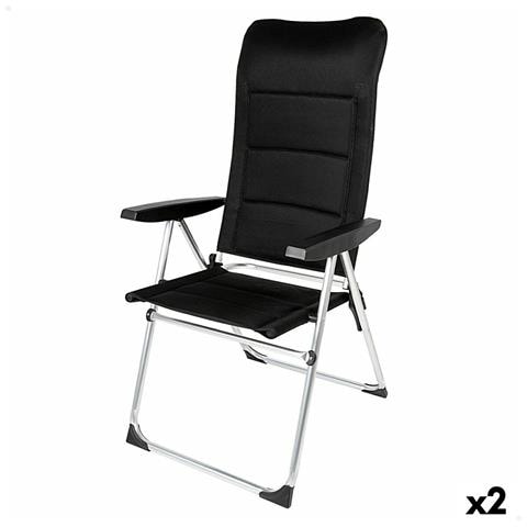 Sedia Da Spiaggia Deluxe Pieghevole Nero 49 X 123 X 67 Cm (2 Unità) - Foto 1