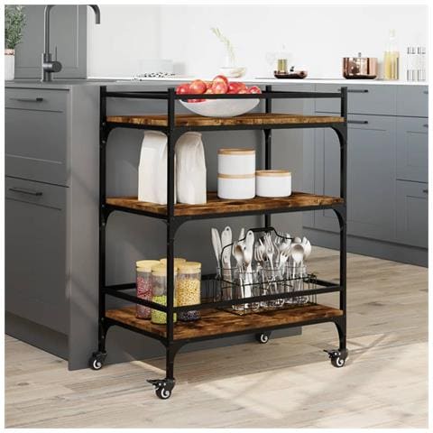 Carrello Da Cucina Rovere Fumo 65x40x86,5 Cm Legno Multistrato - Foto 3