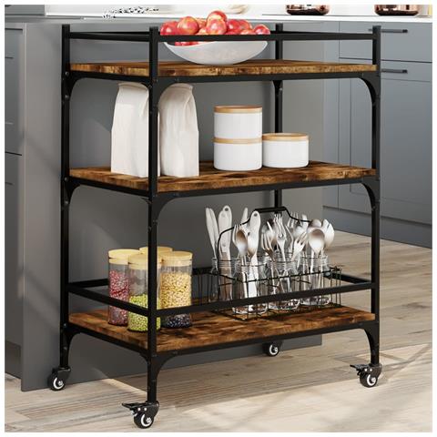 Carrello Da Cucina Rovere Fumo 65x40x86,5 Cm Legno Multistrato - Foto 1