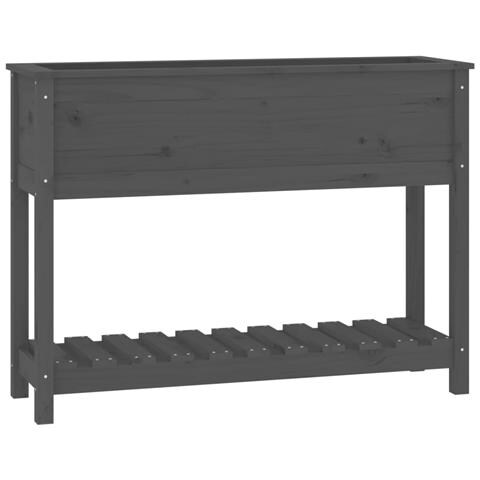 Fioriera Con Mensola Grigia 111,5x34,5x81cm Legno Massello Pino - Foto 2