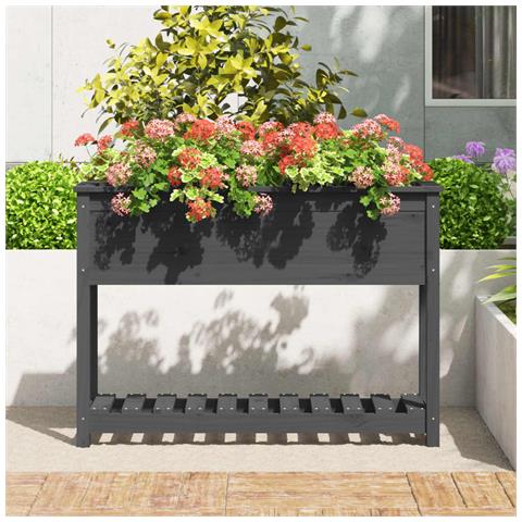 Fioriera Con Mensola Grigia 111,5x34,5x81cm Legno Massello Pino - Foto 3