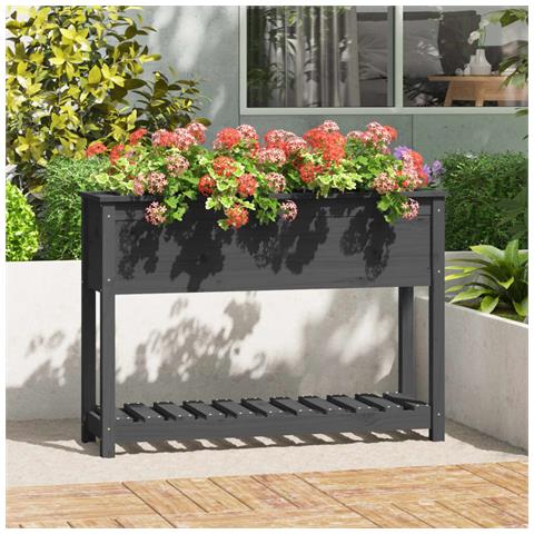 Fioriera Con Mensola Grigia 111,5x34,5x81cm Legno Massello Pino - Foto 1