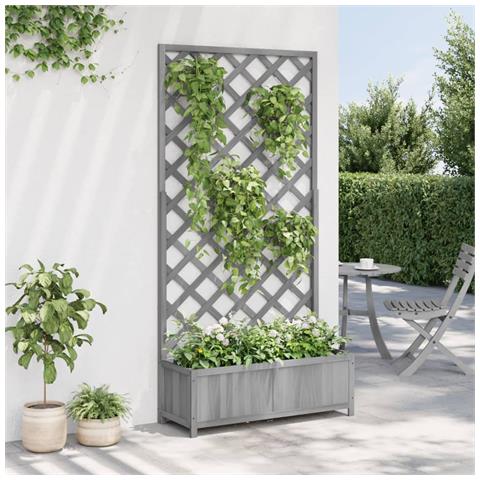 Fioriera Con Traliccio Grigia In Legno Massello Di Abete - Foto 3