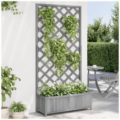 Fioriera Con Traliccio Grigia In Legno Massello Di Abete - Foto 1