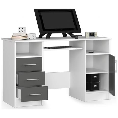Scrivania ANA, 1 anta e 3 cassetti, 124x52x74 cm, Colore Bianco e Grigio Grafite - Foto 2