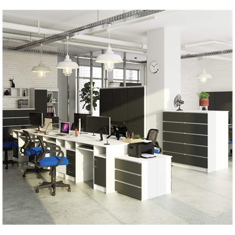 Scrivania ANA, 1 anta e 3 cassetti, 124x52x74 cm, Colore Bianco e Grigio Grafite - Foto 5