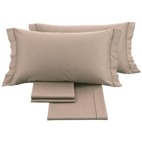 Completo Lenzuola Matrimoniale 100% Raso Cotone Tinta Unita Made Italy Matrimoniale Tortora - Foto 5