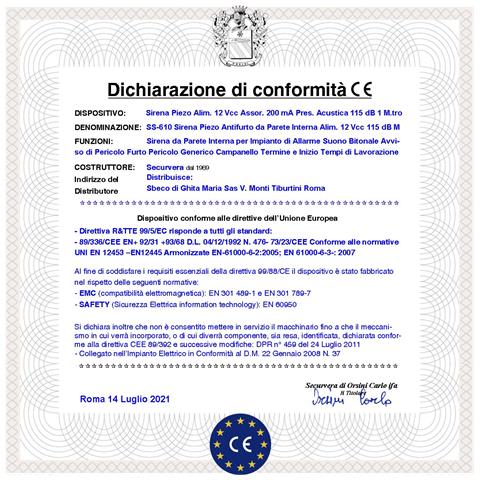 Sirena Allarme Da Parete Interna 12 Pezzi Diffusore Piezoelettrico Acustica 115 Db Morsetti Polarizzati Alimentazione - Foto 2