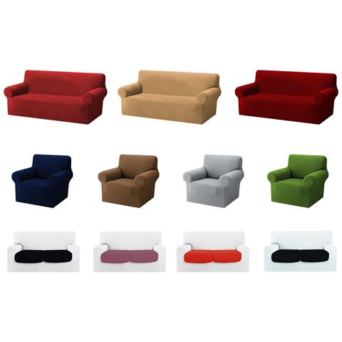 Copridivano Copriseduta Sofà Elasticizzato Tinta Unita Smile Tessuto Millerighe Seduta 4 Posti Grigio Sassi - Foto 2