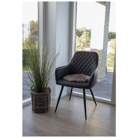 Pouf Lambskin - Marrone - Poliestere - 35x35x6,5 Cm - Foto 2