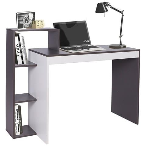 Scrivania Libreria 4 Ripiani Tavolo Porta Pc Computer Legno Casa Ufficio Grigio - Foto 1