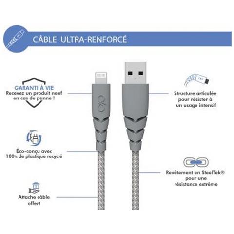 Cavo Ultra-rinforzato Usb /lightning 2.4a Resiste A 50 000 Flessioni 2m, Grigio - Foto 2