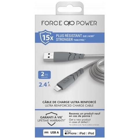 Cavo Ultra-rinforzato Usb /lightning 2.4a Resiste A 50 000 Flessioni 2m, Grigio - Foto 4
