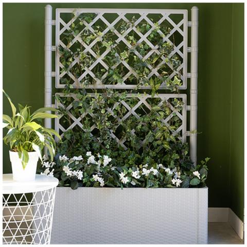 Fioriera In Resina Da Giardino Con Pannello Grigliato E Vaso Effetto Rattan Con Riserva D'acqua E Indicatore Di Livello Natural Deluxe - Brown - Foto 2