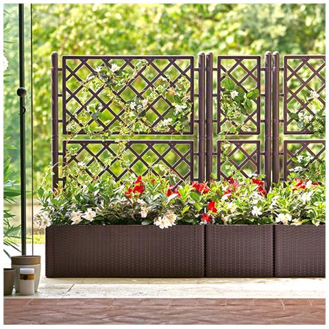 Fioriera In Resina Da Giardino Con Pannello Grigliato E Vaso Effetto Rattan Con Riserva D'acqua E Indicatore Di Livello Natural Deluxe - Brown - Foto 4