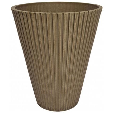 Vaso Tondo A Cono Da Esterno Giardino In Fibra Di Argilla Decorata A Righe Verticali 30x30x25 Cm Arnica - Tan - Foto 1