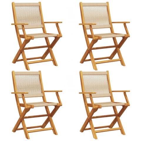 Sedie da Giardino Pieghevoli 4pz Beige Legno Massello di Acacia - Foto 1