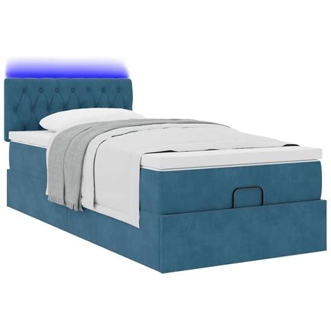 Pouf Letto Con Materasso E Led Blu Scuro 80x200cm In Velluto - Foto 3