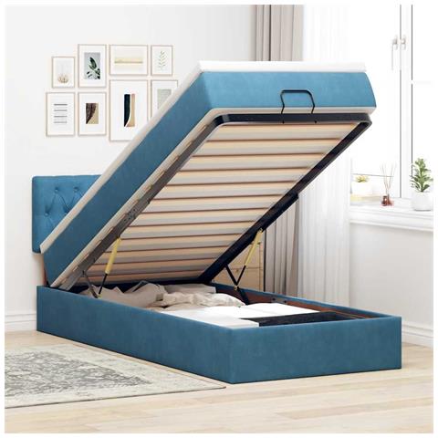 Pouf Letto Con Materasso E Led Blu Scuro 80x200cm In Velluto - Foto 1