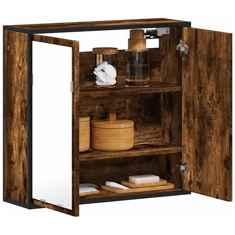 Mobile Bagno Specchio Rovere Fumo 65x20x60 Cm Legno Multistrato - Foto 1