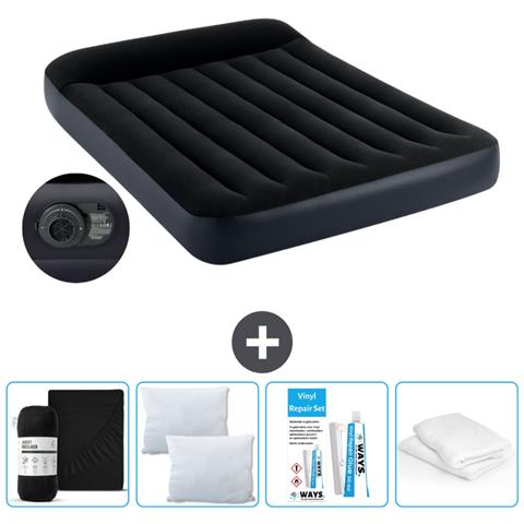 Set Materassino Gonfiabile - 191x137x25 Cm - Blu Scuro - Include Accessori Coordinati - Foto 1