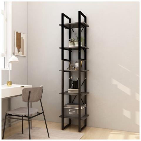 Libreria A 5 Ripiani Grigia 40x30x175 Cm In Legno Di Pino - Foto 8