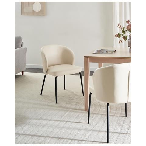 Set Di 2 Sedie Da Pranzo Zana Pelle Sintetica Beige Chiaro - Foto 1