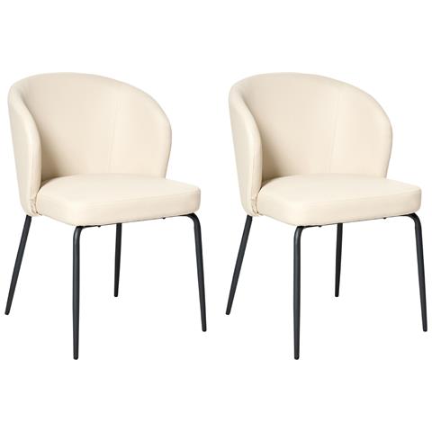 Set Di 2 Sedie Da Pranzo Zana Pelle Sintetica Beige Chiaro - Foto 2