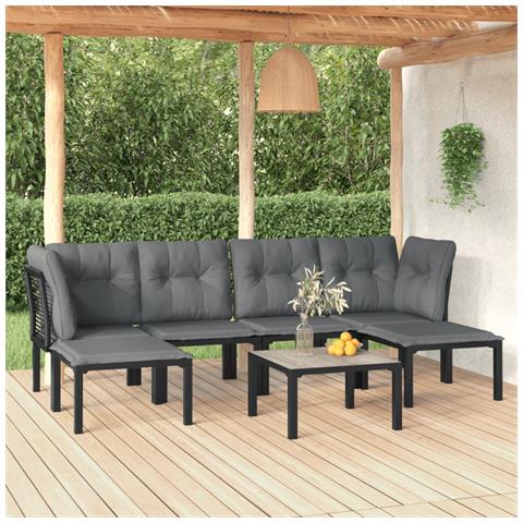 Set Salotto da Giardino 7 pz Nero e Grigio in Polyrattan - Foto 2