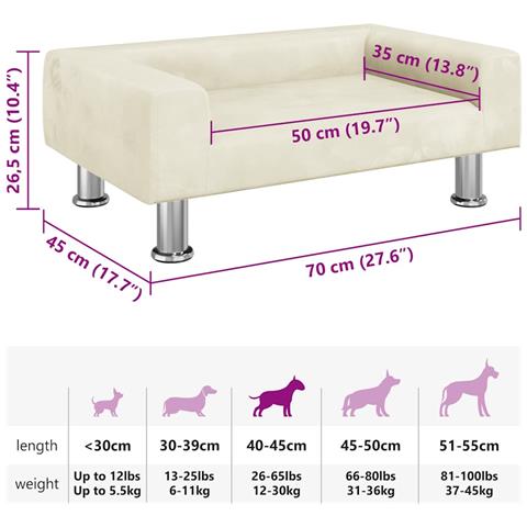 Lettino per Cani Crema 70x45x26,5 cm in Velluto - Foto 7