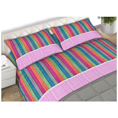 Completo Lenzuola Matrimoniale 100% Cotone Made Italy Disegno Multicolor Matrimoniale Rosa - Foto 1