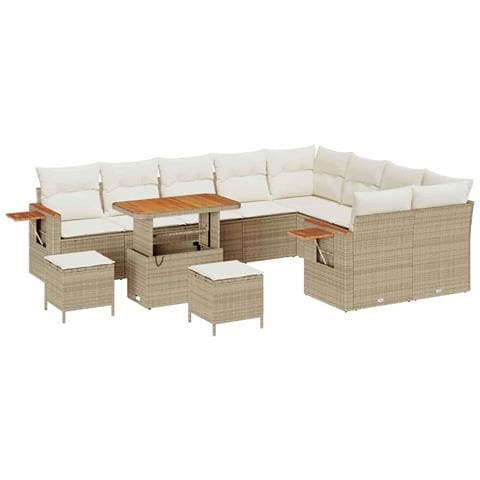 Set Divano da Giardino con cuscino 12 pcs Beige Poly Rattan - Foto 1