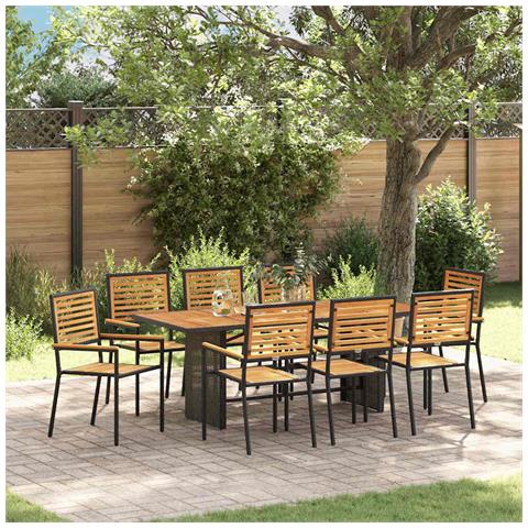 Set da Pranzo per Giardino 9 pcs Nero e Marrone - Foto 2