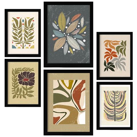 Set Di 6 Stampe Stampe Di Piante In Cornici Decorative Della Collezione Di Stampanti Etniche Per La Stampa Artistica Da Parete Della Tua Casa A3 & A4 Cornice Nera - Foto 1