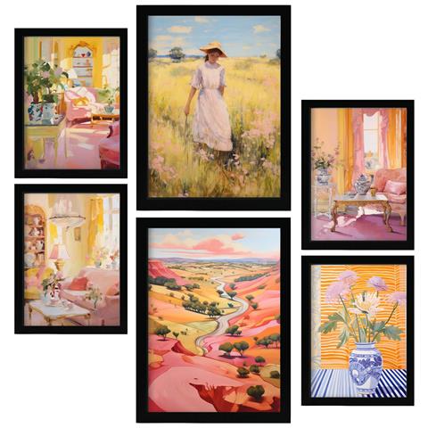 Set Di 6 Stampe Bellezza Di Campagna In Stile Versatile Dipinti Decorativi Estetici Per Il Tuo Soggiorno, Camera Da Letto, Casa A3 & A4 Cornice Nera - Foto 1