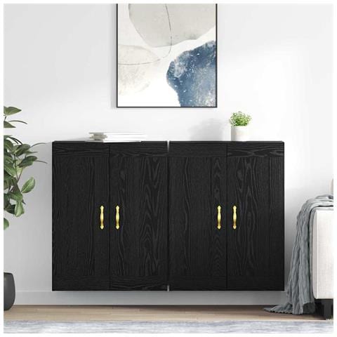 Mobile a muro 2 pcs Rovere Nero 69,5 x 34 x 90 cm - Foto 2