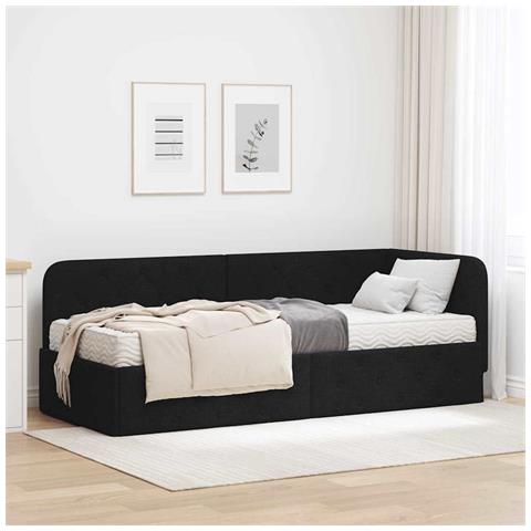 Cornice del letto ad angolo Nero 80 x 200 cm Tessuto - Foto 2