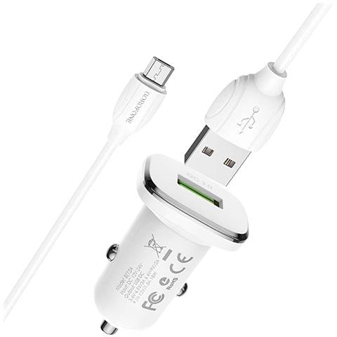 Caricatore Per Auto Con Qc3.0 E Cavo Micro Usb Da 1 M Ricarica Rapida, Bianco - Foto 1