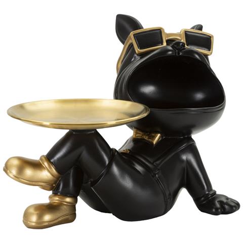 Scultura Cane Buddy Svuotatasche In Resina Nera E Metallo Oro - Foto 2